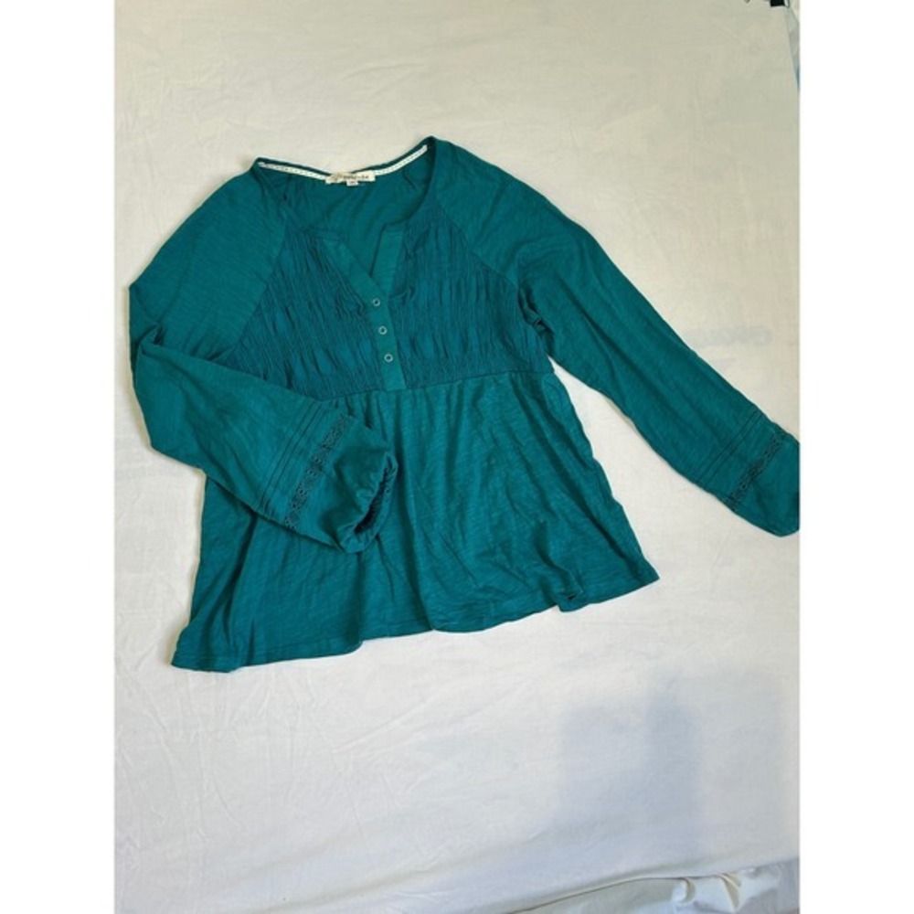 Rewind Teal Green Smocked Peplum Top Long Sleeve Lace Detail Boho Blouse Medium